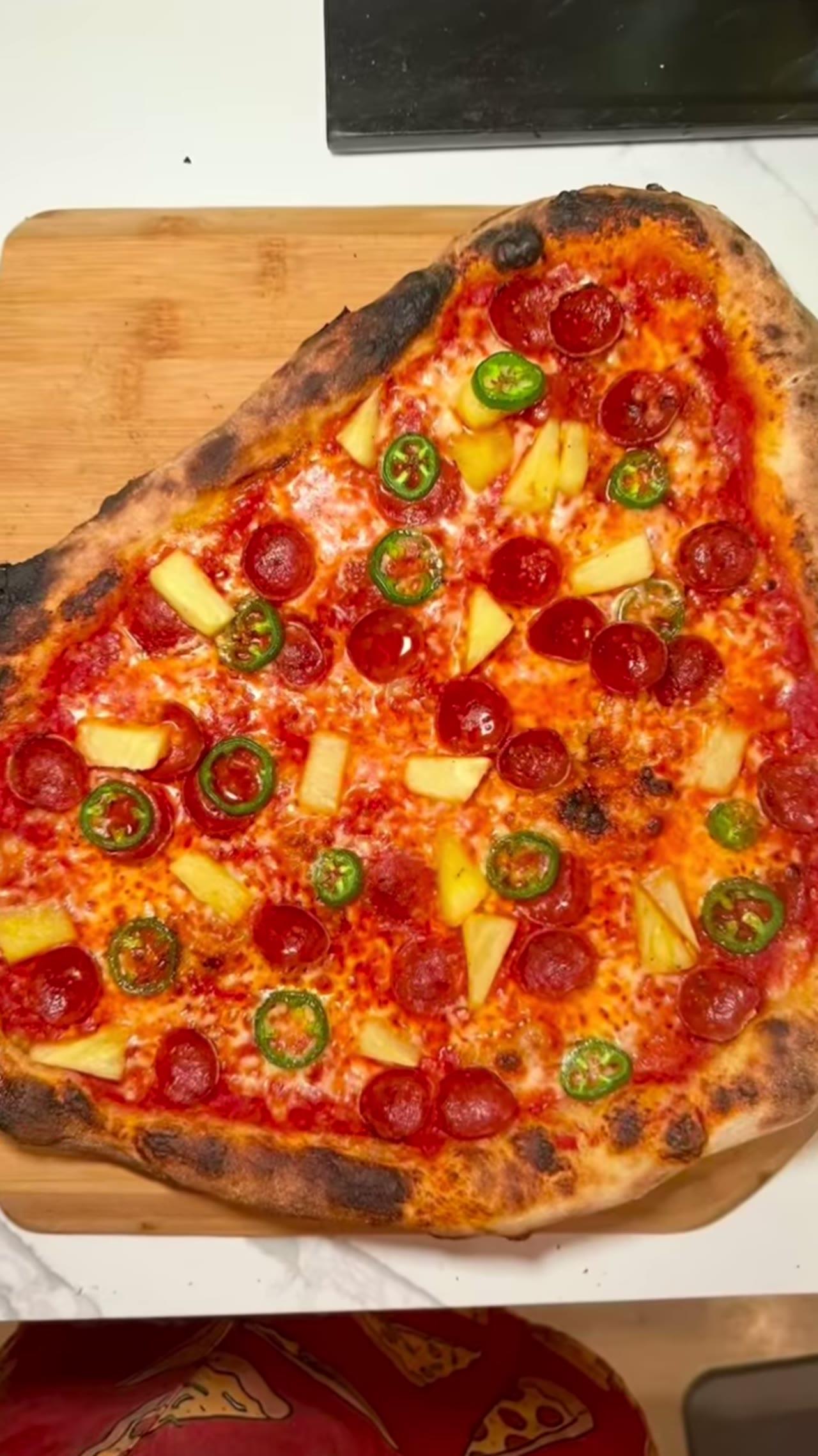 Home Oven Pizza with Pepperoni, Jalapeño, and Pineapple